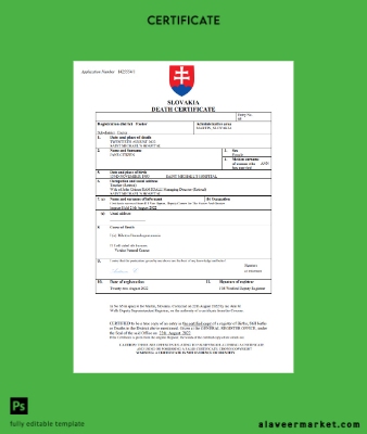 Slovakya death Sertifika Word and PDF Şablon