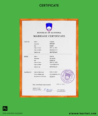 Slovenya marriage Sertifika PSD Şablon