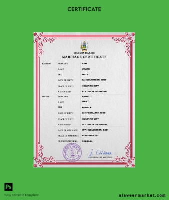 Solomon Islands marriage Sertifika PSD Şablon