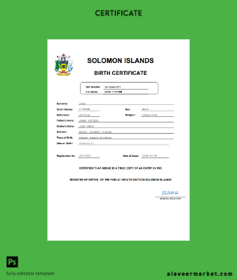 Solomon Islands vital record birth Sertifika Word and PDF Şablon