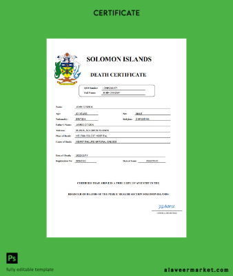 Solomon Islands vital record death Sertifika Word and PDF Şablon