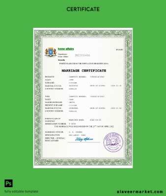 Somalia marriage Sertifika Word and PDF Şablon