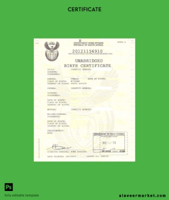 South Africa Department home affairs birth Sertifika