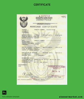 South Africa Department home affairs marriage Sertifika