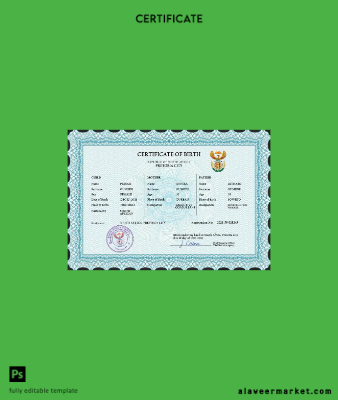 South Africa birth Sertifika PSD Şablon