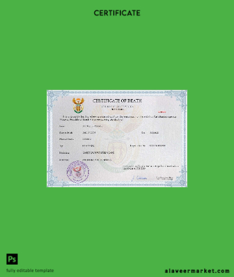 South Africa death Sertifika PSD Şablon