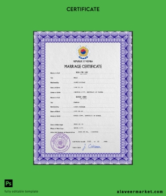 South Korea marriage Sertifika PSD Şablon