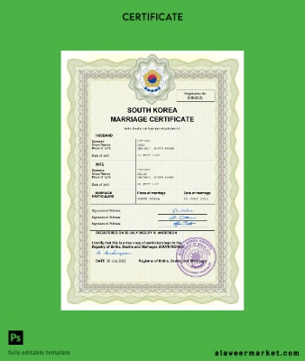 South Korea marriage Sertifika Word and PDF Şablon