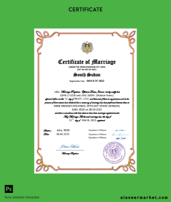 South Sudan marriage Sertifika Word and PDF Şablon