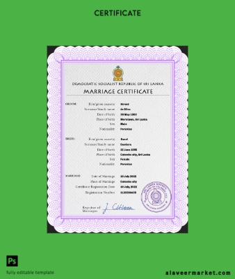 Sri Lanka marriage Sertifika PSD Şablon