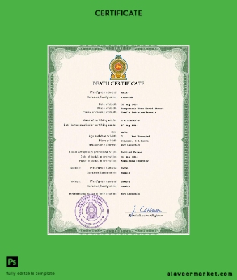 Sri Lanka vital record death Sertifika PSD Şablon