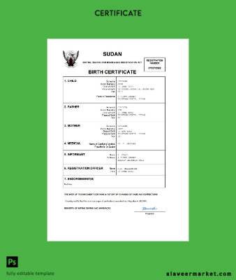 Sudan birth Sertifika Word and PDF Şablon