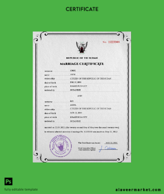 Sudan marriage Sertifika PSD Şablon