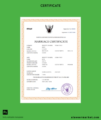 Sudan marriage Sertifika Word and PDF Şablon