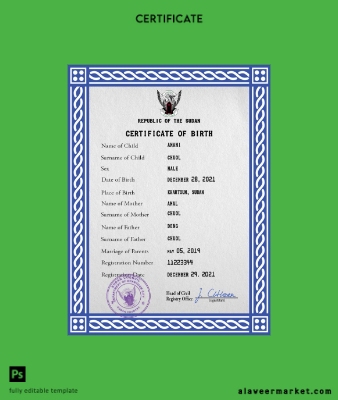 Sudan vital record birth Sertifika PSD Şablon
