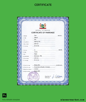 Suriname marriage Sertifika PSD Şablon