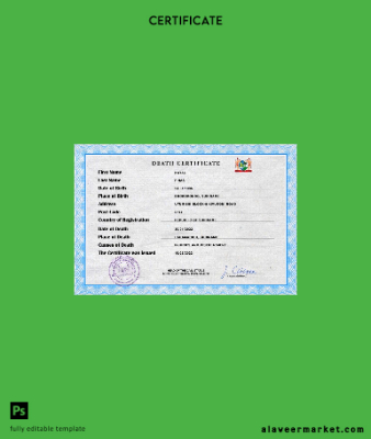Suriname vital record death Sertifika PSD Şablon