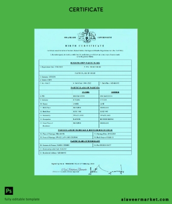 Swaziland birth Sertifika Şablon in Word and PDF formatSwaziland birth Sertifika Şablon in Word and PDF format