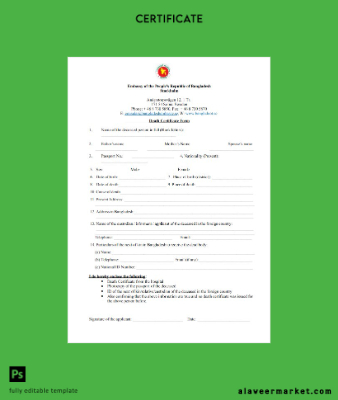 İsveç Embassy of the People's Republic of Bangladeş death Sertifika