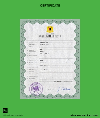 Suriye vital record death Sertifika PSD Şablon
