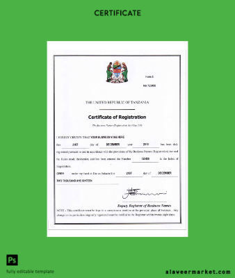 TANZANIA İşletme reg. cert