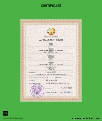Tacikistan marriage Sertifika PSD Şablon