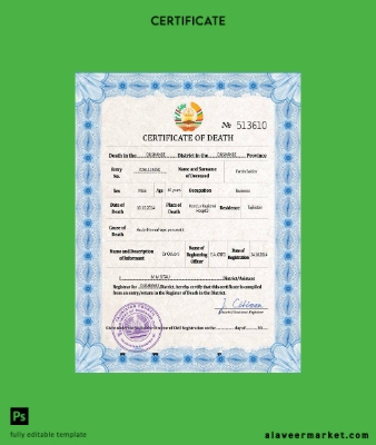 Tacikistan vital record death Sertifika PSD Şablon
