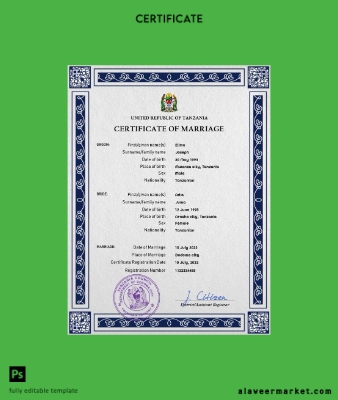 Tanzania marriage Sertifika PSD Şablon