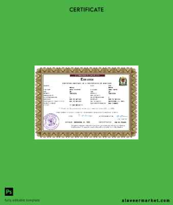 Tanzania marriage Sertifika Word and PDF Şablon