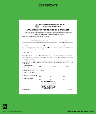Tennessee Department of Sağlık birth Sertifika