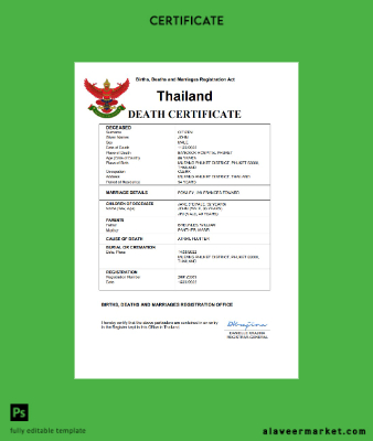 Tayland death Sertifika Word and PDF Şablon