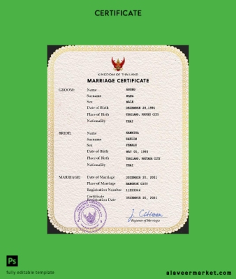 Tayland marriage Sertifika PSD Şablon