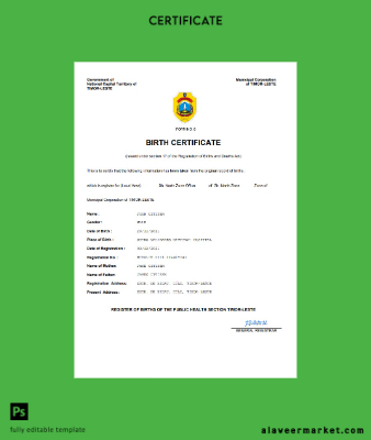 Timor-Leste birth Sertifika Word and PDF Şablon
