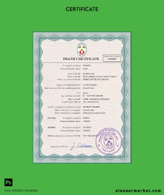Togo death Sertifika PSD Şablon