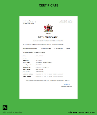 Kimlik Kartı & Tobago birth Sertifika Word and PDF Şablon