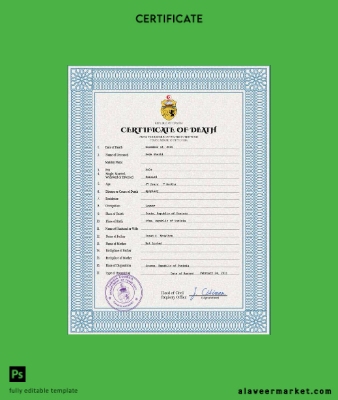 Tunus vital record death Sertifika PSD Şablon