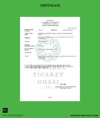 Türkiye Istanbul Sertifika of Activity Şablon in Word and PDF format