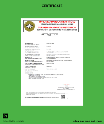 Türkiye Turkish Standard Institution Sertifika of comformity to turkish standards Word and PDF Şablon scr