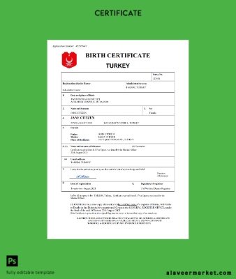 Türkiye birth Sertifika in Word and PDF format