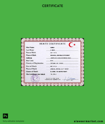 Türkiye death Sertifika PSD Şablon