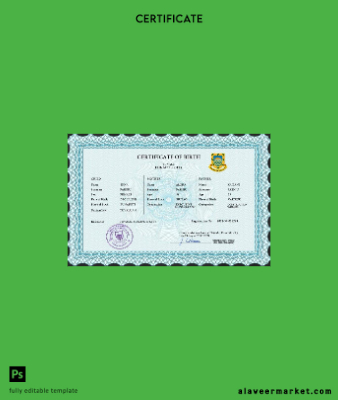 Tuvalu vital record birth Sertifika PSD Şablon