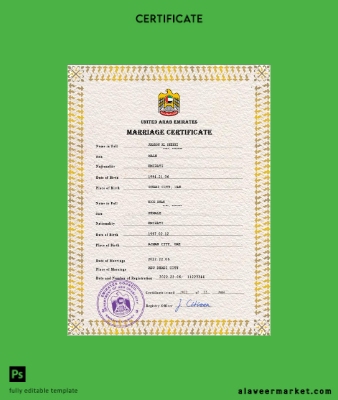 UAE marriage Sertifika PSD Şablon