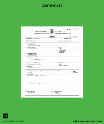 UK Births and deaths registry of Wandsworth death Sertifika