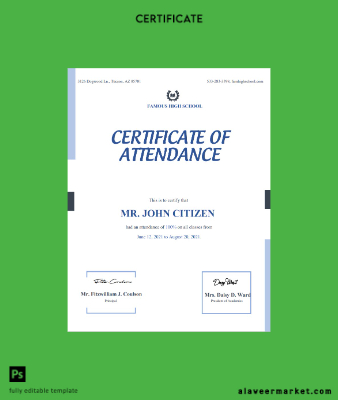 USA Attendance Sertifika Şablon in Word and PDF format