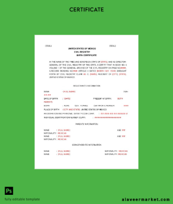 USA Civil registry of Meksika birth Sertifika
