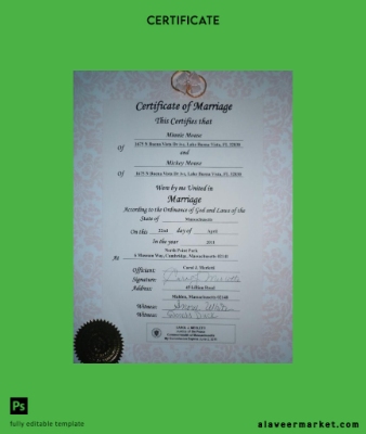 USA Commonwealth of Massachusetts marriage Sertifika