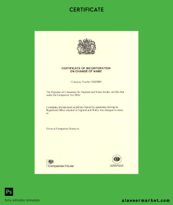 USA Companies house Sertifika of incorporation of name change