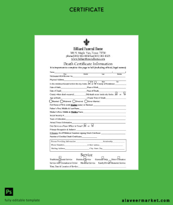 USA Hilliard funeral home death Sertifika