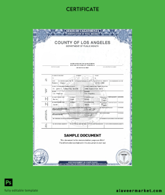USA Los Angeles Sertifika of live birth