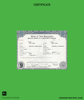 USA Yeni Hampshire marriage cert